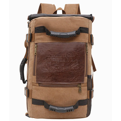 Men's durable canvas backpack with multiple pockets for travel and school