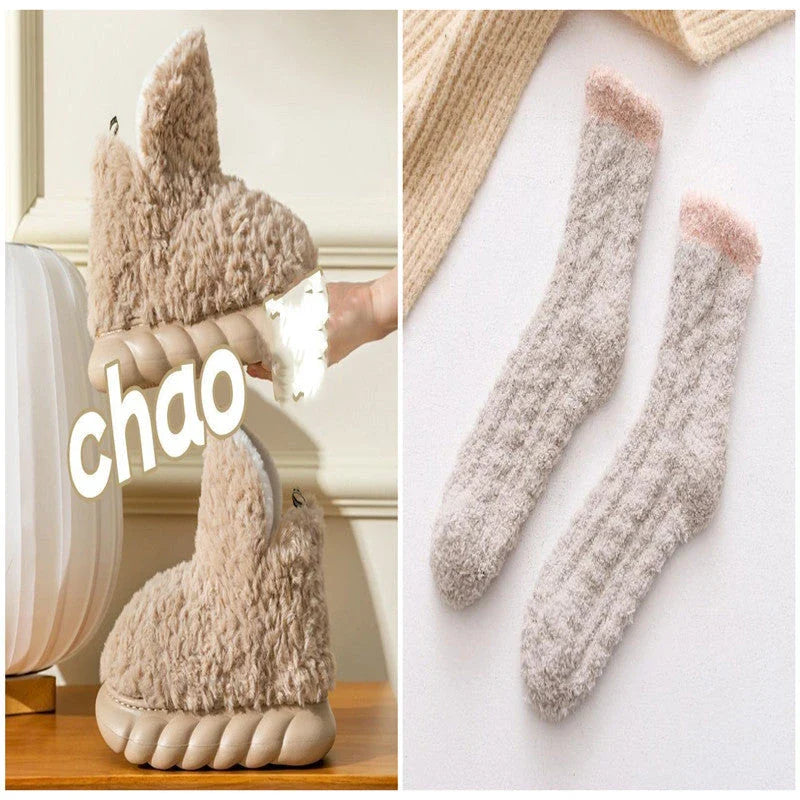 Cozy indoor and outdoor winter slippers with comfortable heels, available in a variety of colors including white, pink, khaki, green, and curry.