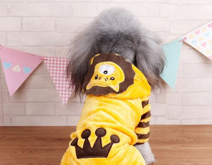 Coral fleece four-legged dog costume in cartoon style, sizes XS to 2XL, five character options