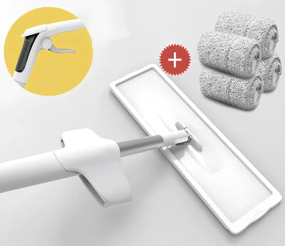 Rotating floor squeeze mop with microfiber head and flat bucket for home cleaning