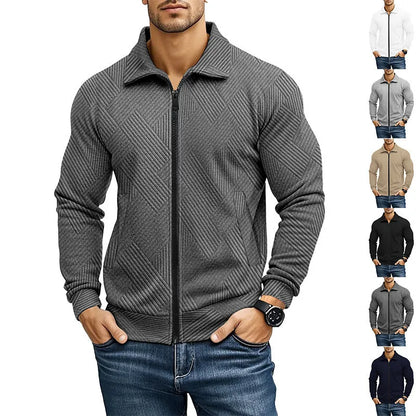 Men's casual waffle texture jacket with turn-down collar in solid colour