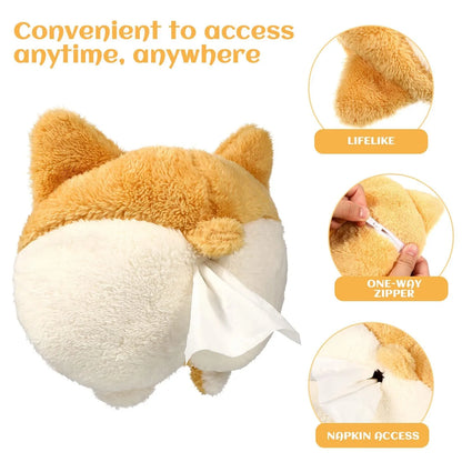 Yellow Corgi butt-shaped soft polyester tissue box cover for car sun visor