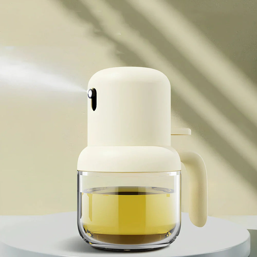 180ml glass oil spray bottle in beige, green, or yellow for even BBQ oil mist, compact 145mm height