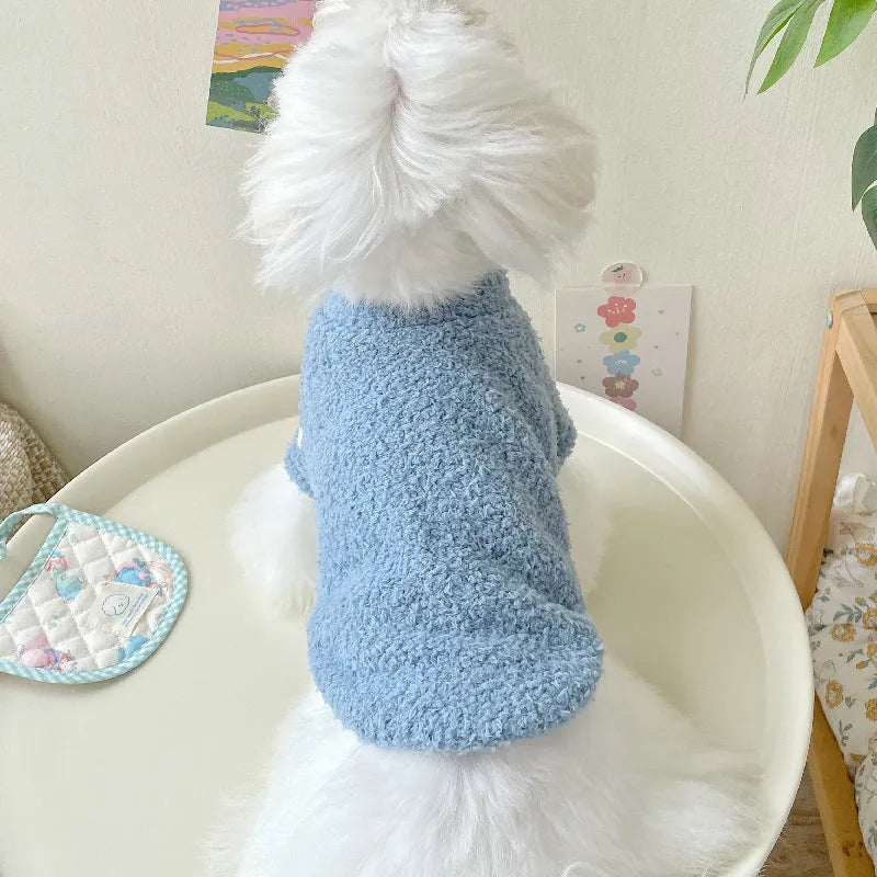 Reversible cloud velvet dog jacket shown in multiple colours and sizes