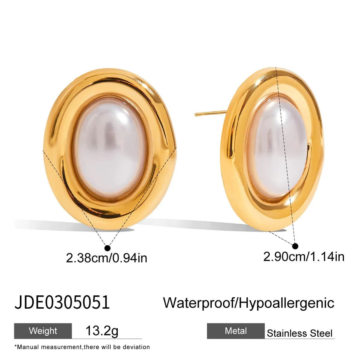 Stainless steel vintage pearl ear studs for women with electroplated finish