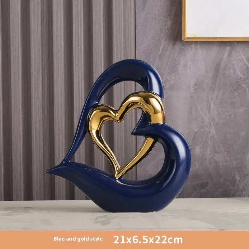 Modern geometric heart ornament in white porcelain with metallic colour finish options