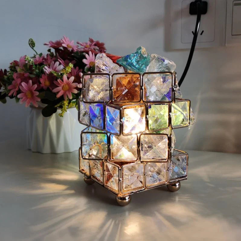 Elegant crystal salt lamp with warm, calming glow and natural air purifying capabilities