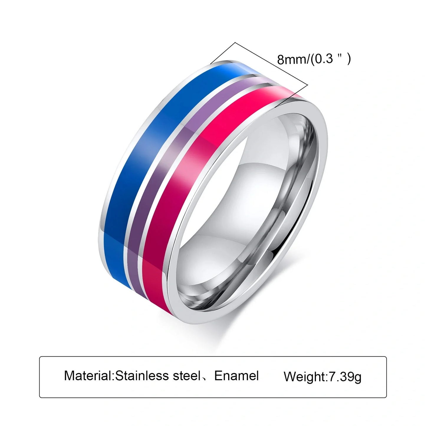 Men's titanium steel rainbow flag ring in vibrant colors, sizes 6-12