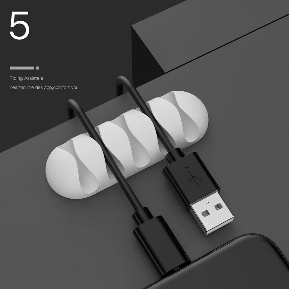 TPR silicone cable holder with Korean flannelette backing organising USB and network cables