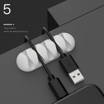 TPR silicone cable holder with Korean flannelette backing organising USB and network cables