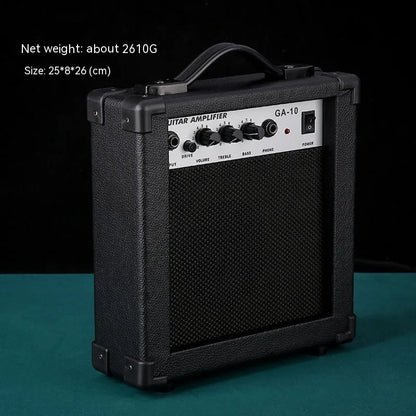 Small easy to carry guitar audio speaker, metal plastic, 25x8x26cm, model GA-10, portable musical instrument speaker
