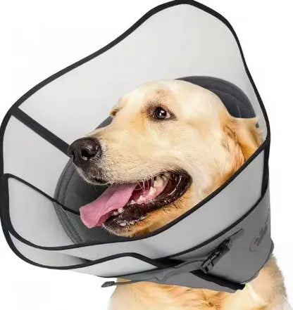 Adjustable pet sterilization collar ring in polyester, showing L, M, XL sizing options for wound protection