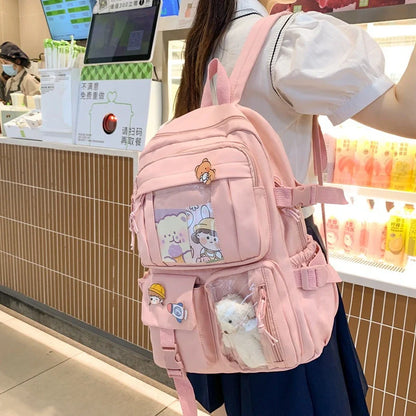 Girls' backpack with 29×12×40cm dimensions in black, white, green, and pink colour options