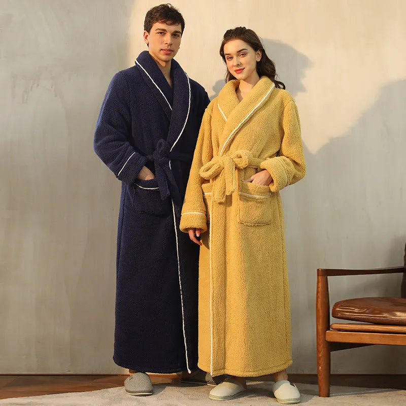 Winter flannel bathrobe with thick 301-350g/m² fabric in 2102 navy blue colour, European/American style