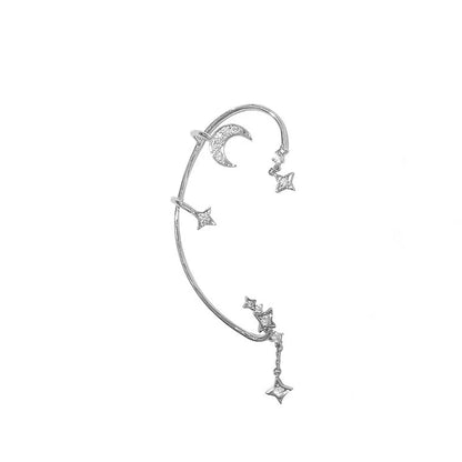 Butterfly design non-pierced earrings with detachable chain link in silver and purple