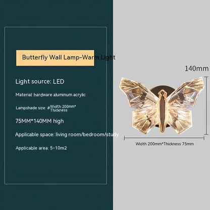 Butterfly-shaped crystal wall lamp with aluminium frame and multi-colour LED lighting for bedroom decoration