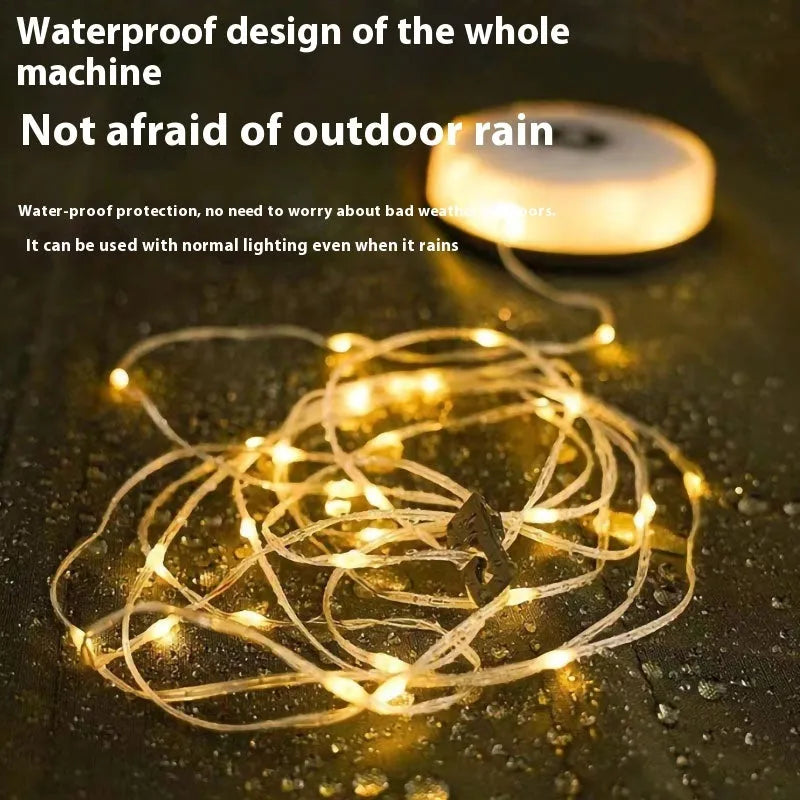 Rechargeable outdoor tent string lights with 30 LED beads on 8m cord