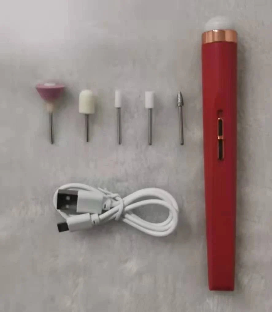 Cordless electric nail drill with LED light and multiple attachments for manicure and pedicure use
