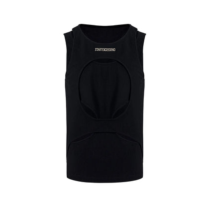 Men's black sleeveless waistcoat with round neck and loose fit design for summer wear