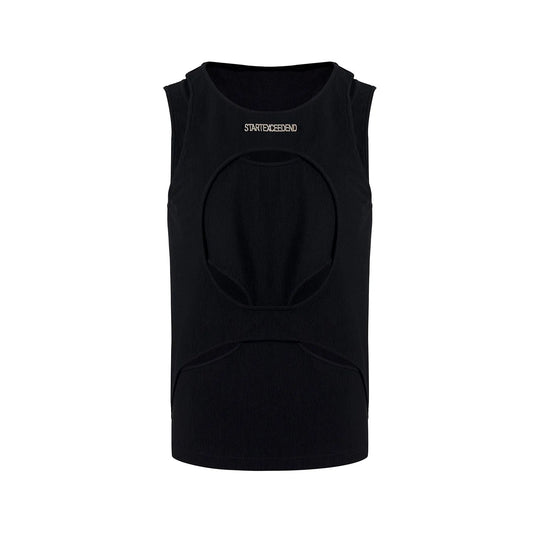 Men's black sleeveless waistcoat with round neck and loose fit design for summer wear
