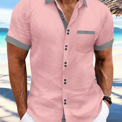 Men's slim fit striped casual shirt in pure cotton, shown on a hanger.