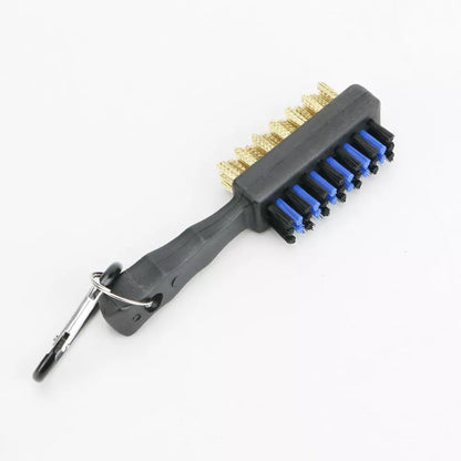 Double-sided golf club cleaning brush with nylon and steel wire sides