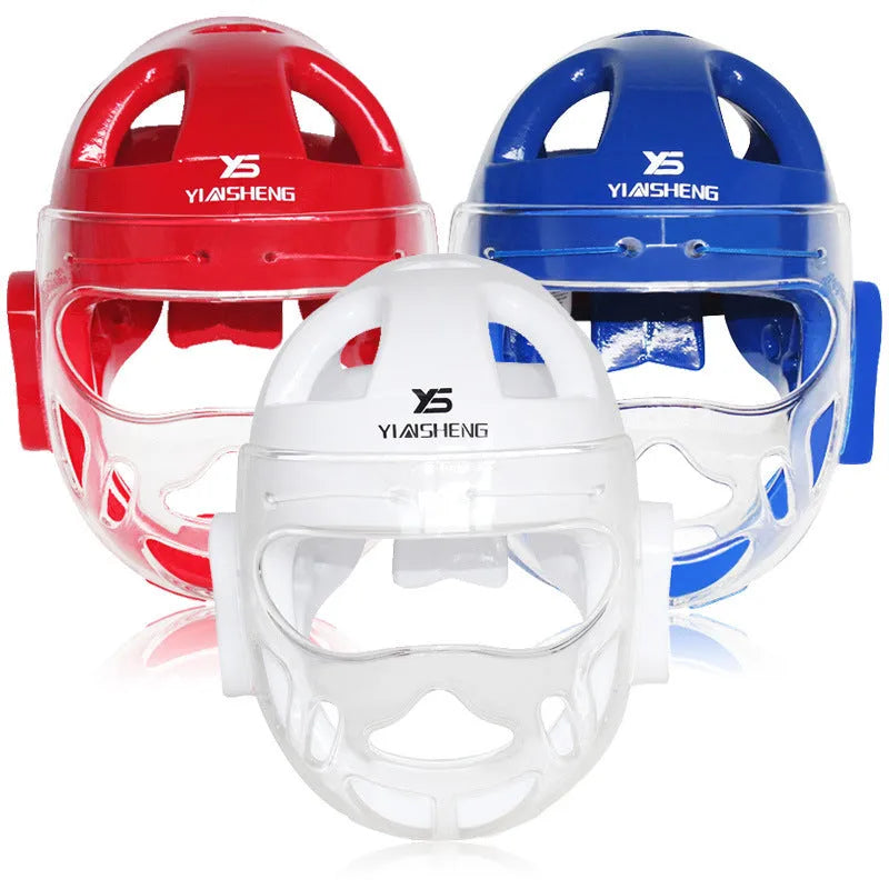 Karate helmet protective headgear in blue, red or white colours for boxing training