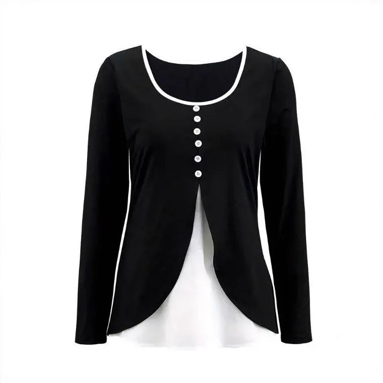 Women's two-piece long-sleeved T-shirt set in contrast colour, slim fit, available in black pink violet light gray