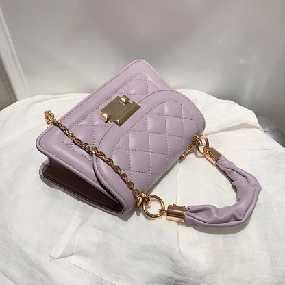 Beige rhombus-shaped women's crossbody bag with a long strap, showing front view and size.