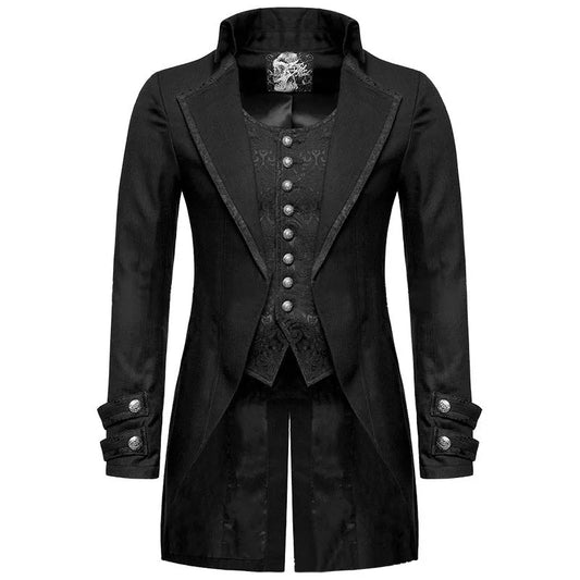 Men's vintage Gothic Victorian morning gown jacket in chemical fibre blend for cosplay, available in 15 colours and sizes S to XXXL