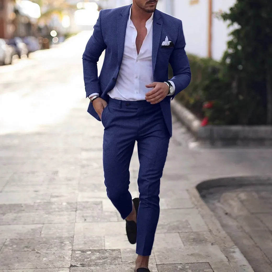 Men's two-piece leisure set with digital print two-button top and matching trousers, slim fit, sizes S to 4XL