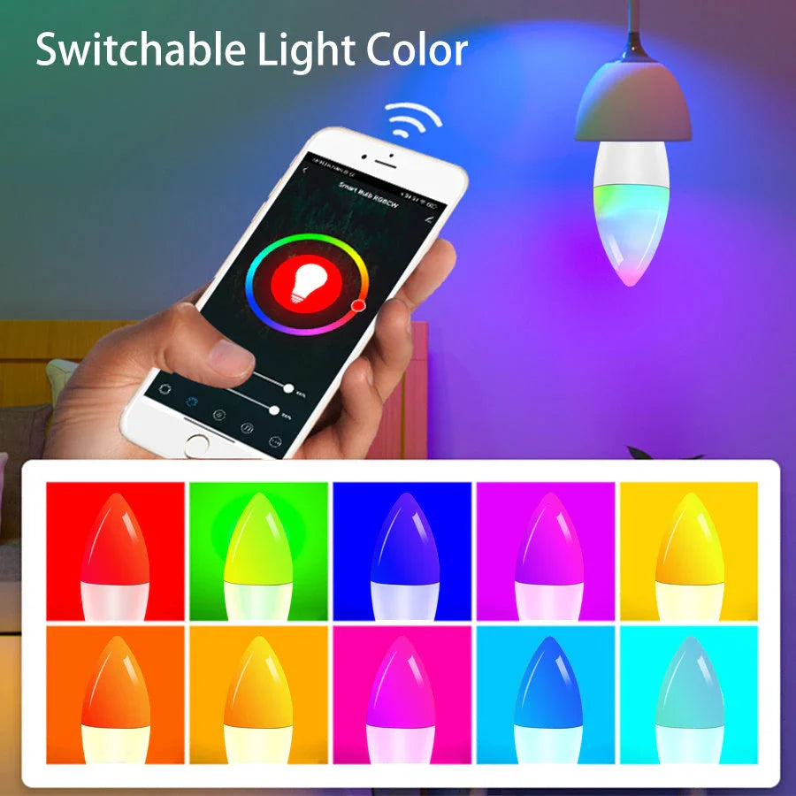 Smart WiFi RGBCW dimmable LED bulb with voice control for home lighting and decor