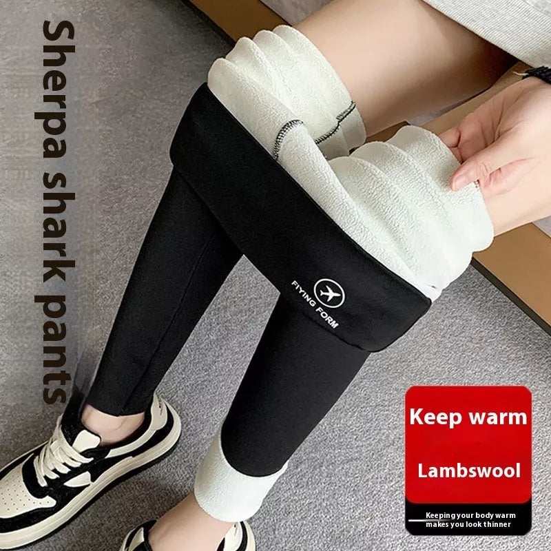 Women's Winter Skinny Shark Pants in various colors with high waist and fleece lining