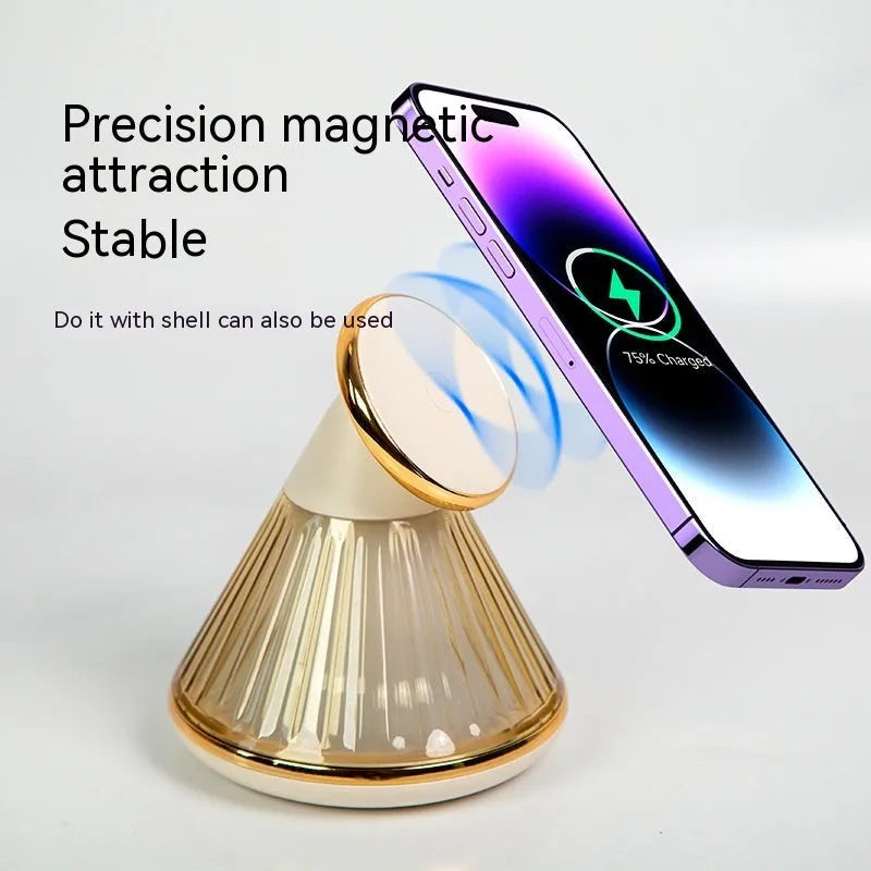 Night table lamp with integrated wireless charging seat in champagne gold or metallic gun colour finish