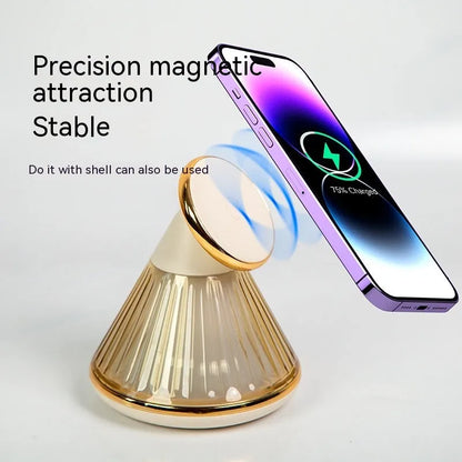 Night table lamp with integrated wireless charging seat in champagne gold or metallic gun colour finish