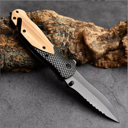 Outdoor Moonlight Folding Knife with high hardness stainless steel blade and sandalwood handle
