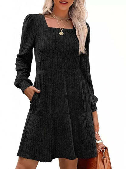 Solid color round neck knitted dress sweater in various colors and sizes
