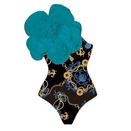 Women's polyester one-piece swimsuit in floral print with wrap skirt styling option
