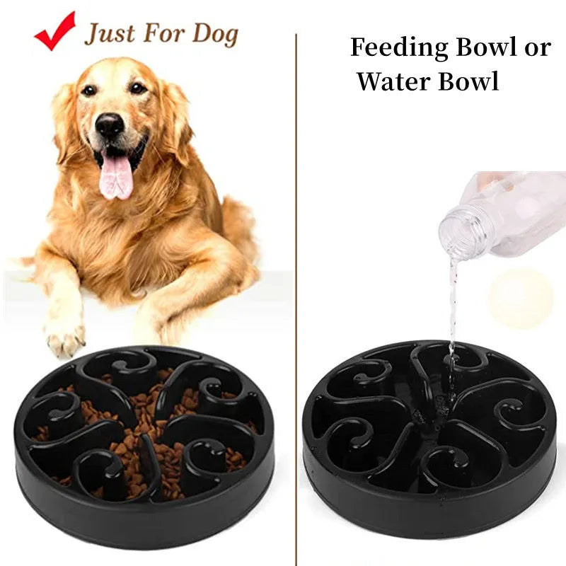 Slow feeder dog bowl with maze pattern and non-slip base in assorted colours