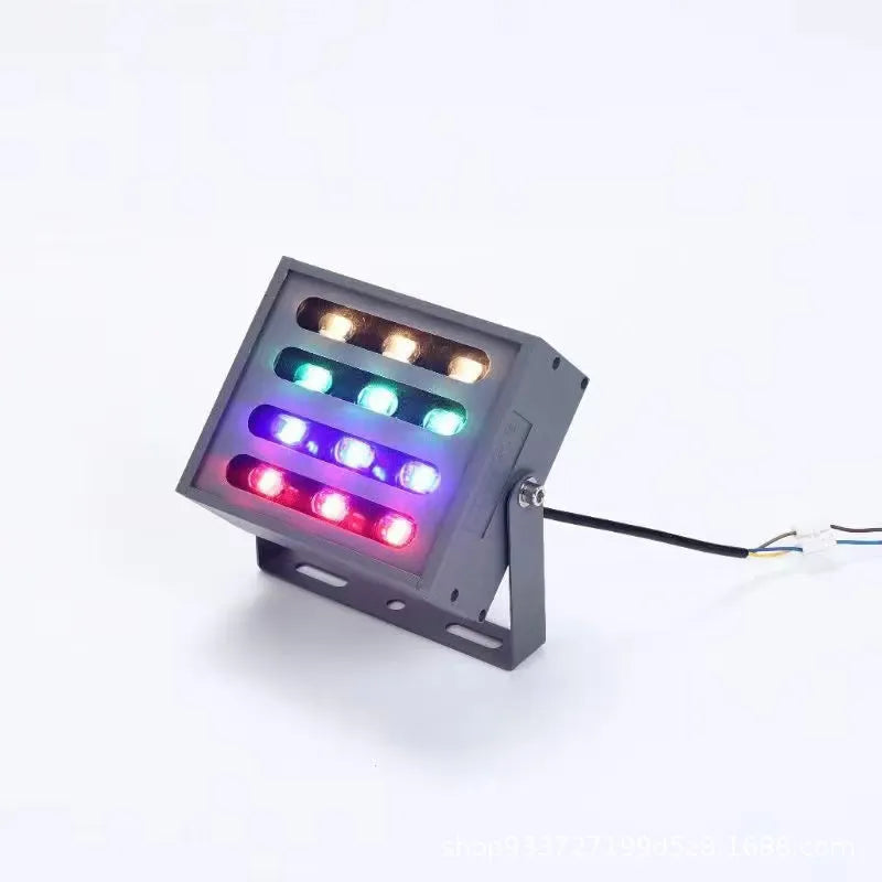 Outdoor LED Rainbow Tree Lamp spotlight with aluminium alloy shell for waterproof RGB colour projection in parks.