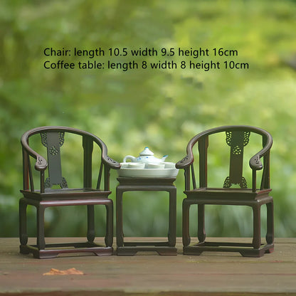 Red rosewood miniature Chinese furniture model with traditional carved details and mahogany construction