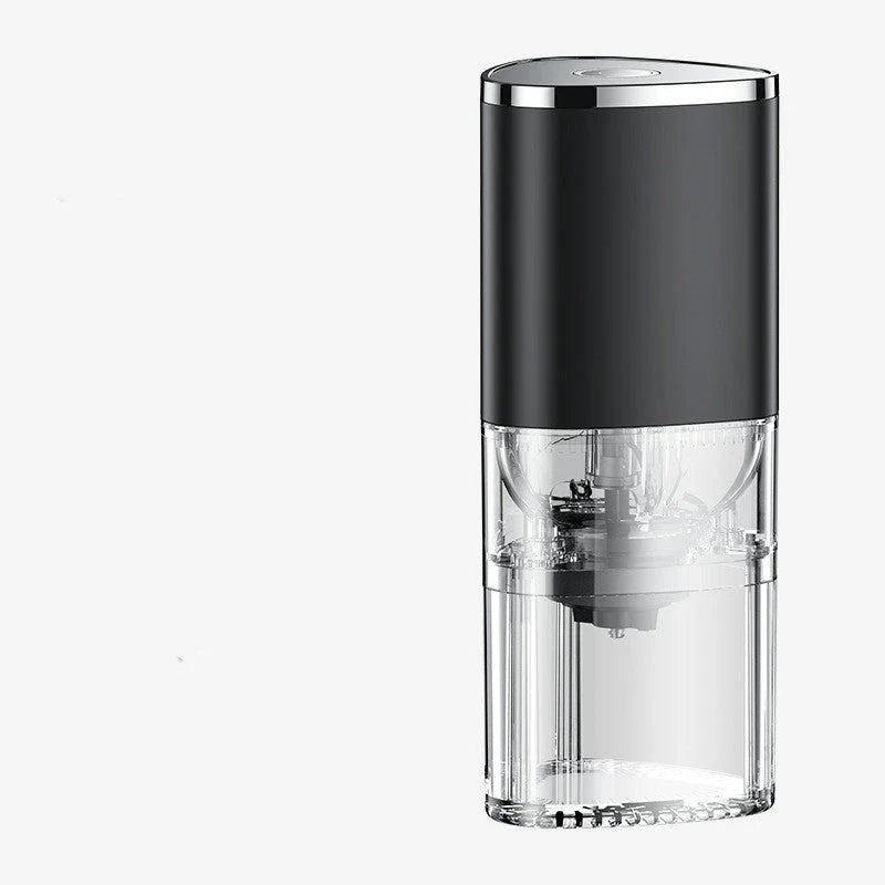 Cordless electric coffee grinder with ceramic burr, USB charging, and adjustable grind settings for freshly ground coffee anytime, anywhere.