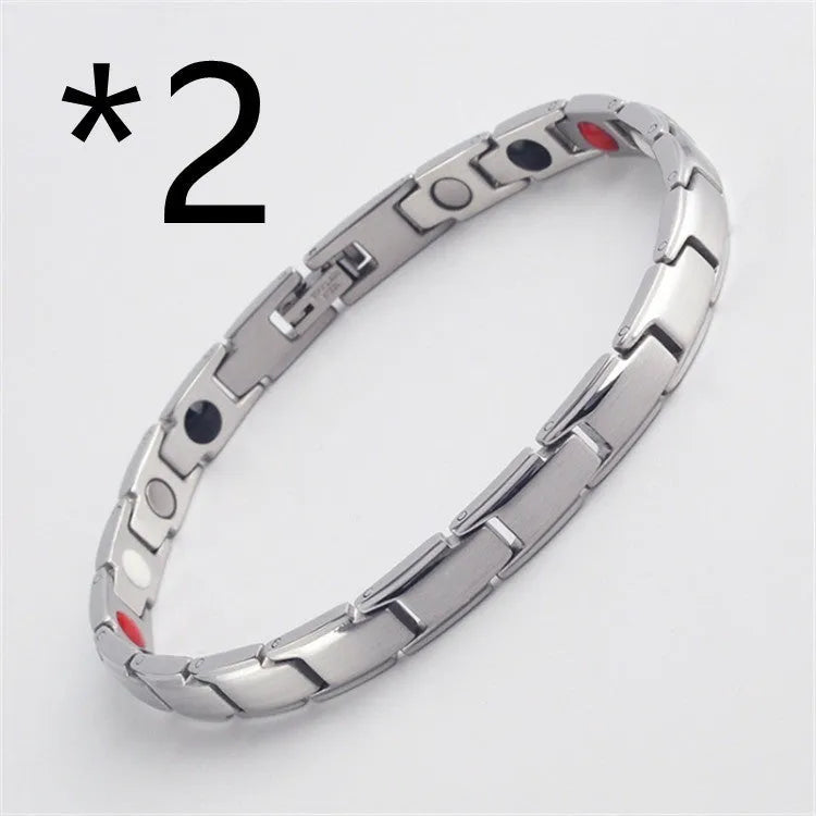 Metal rhombus therapy bracelet in black, bronze, gold, or silver, available as single or multi-pack for arthritis and slimming support.