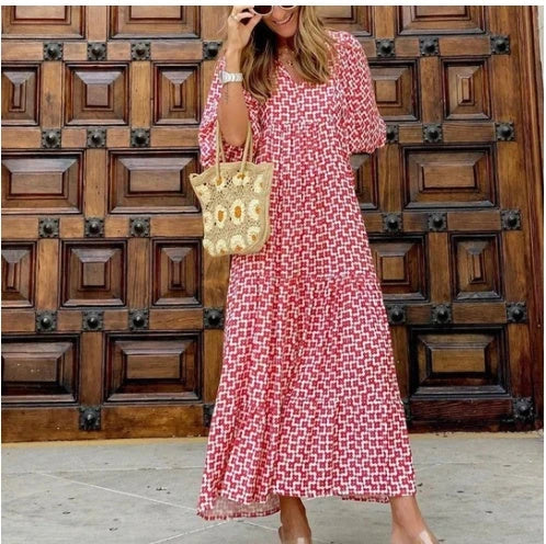 Elegant boho-chic summer dress with floral print in various color options