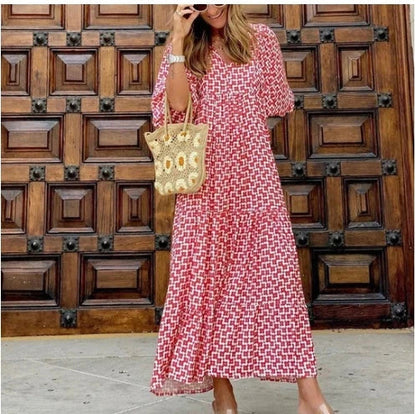 Elegant boho-chic summer dress with floral print in various color options
