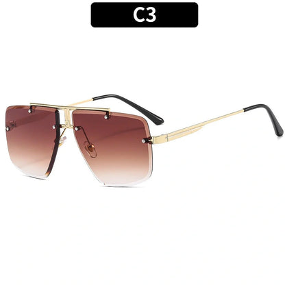 Retro square frame metal sunglasses for men in black or gold with UV400 PC grey lenses, 55mm size