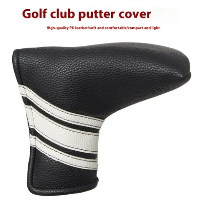 Black PU leather golf push rod case for club protection, showing sleek design and sleeve fit.