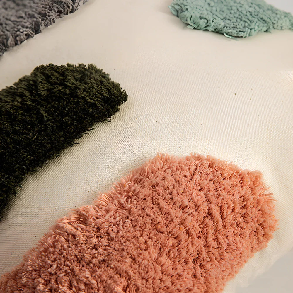 Tufted cotton pillowcase 45x45cm in dark gray flower field pattern for sofa decor