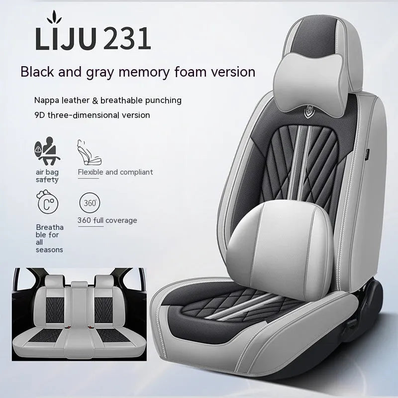 Five-seat leather car cushion set in multiple colour options with hemmed edges