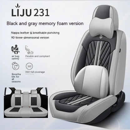 Five-seat leather car cushion set in multiple colour options with hemmed edges